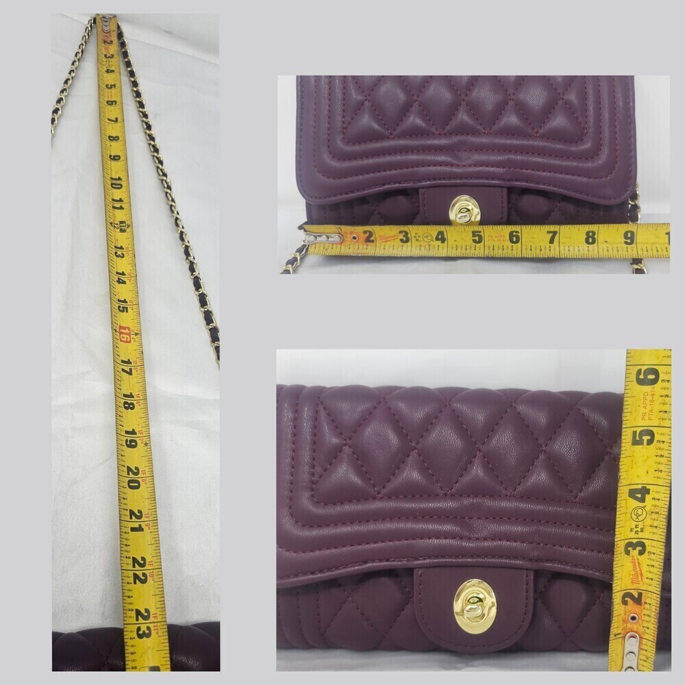 Purple Quilted Faux Leather Shoulder Bag Chain Crossbody Classic Flap Style Gold - Picture 10 of 10